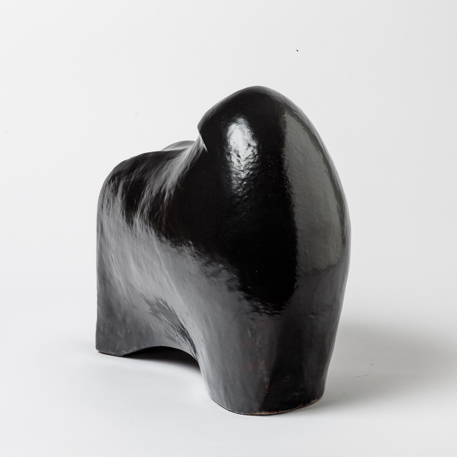 Beaux Arts Ceramic Sculpture with Black Glaze Decoration by Gisèle Buthod-garçon
