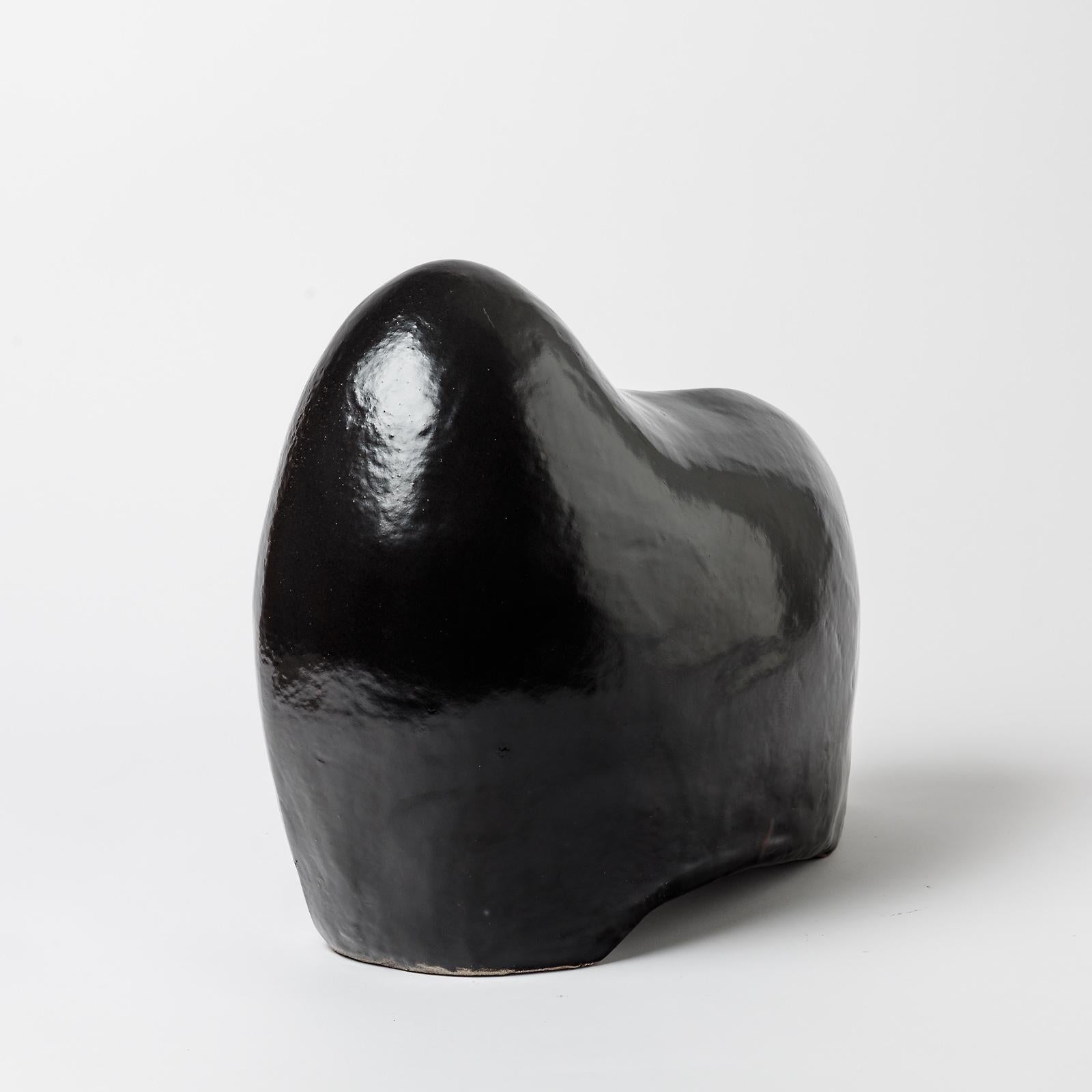 French Ceramic Sculpture with Black Glaze Decoration by Gisèle Buthod-garçon