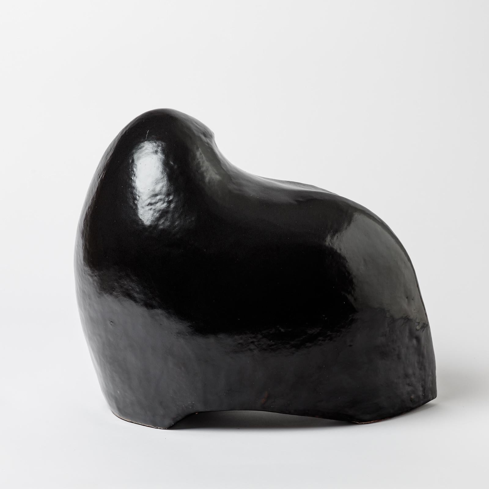Ceramic Sculpture with Black Glaze Decoration by Gisèle Buthod-garçon In Excellent Condition In Saint-Ouen, FR