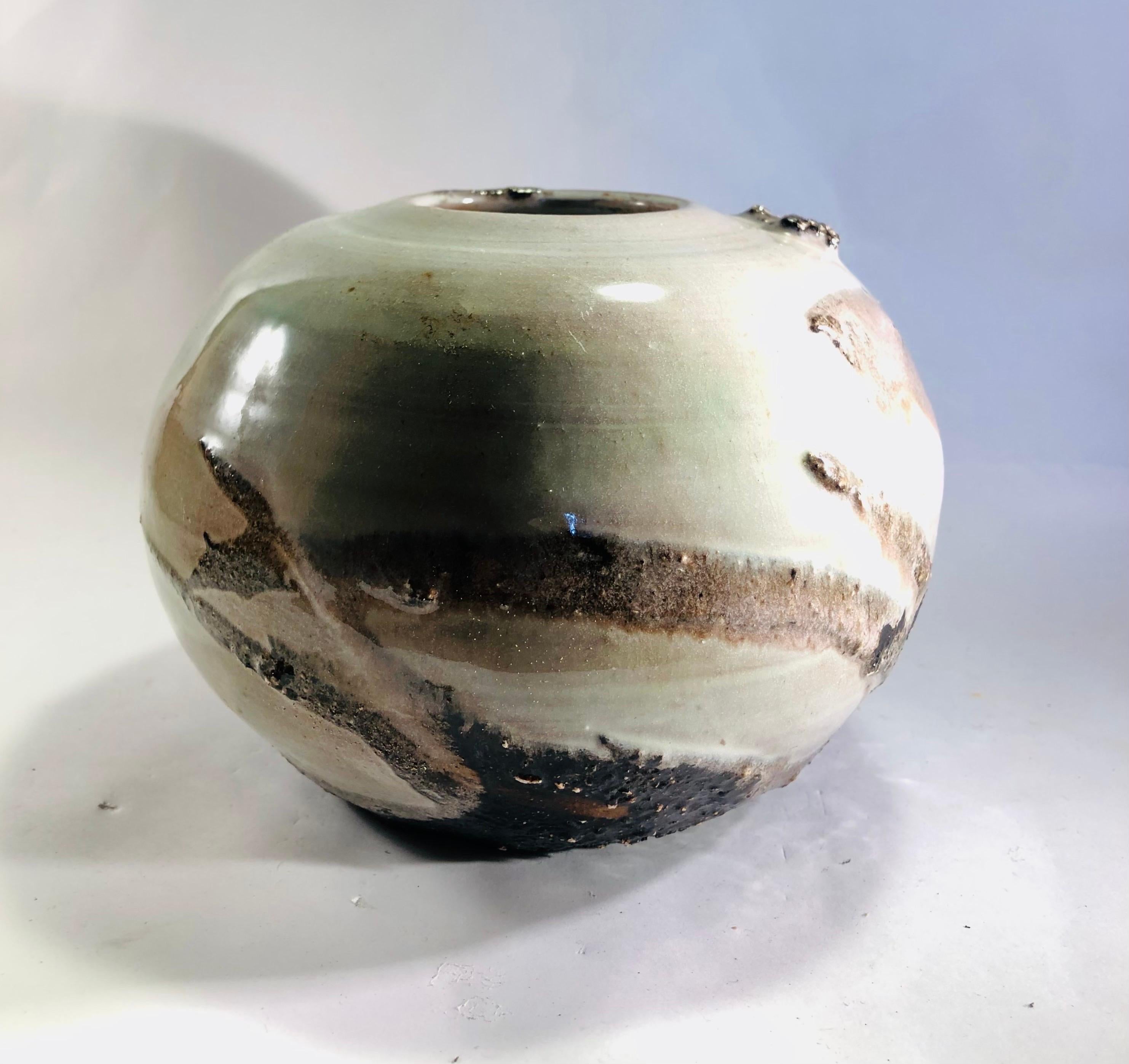 French A ceramic spherical vase with gray glaze - France - 1970 For Sale
