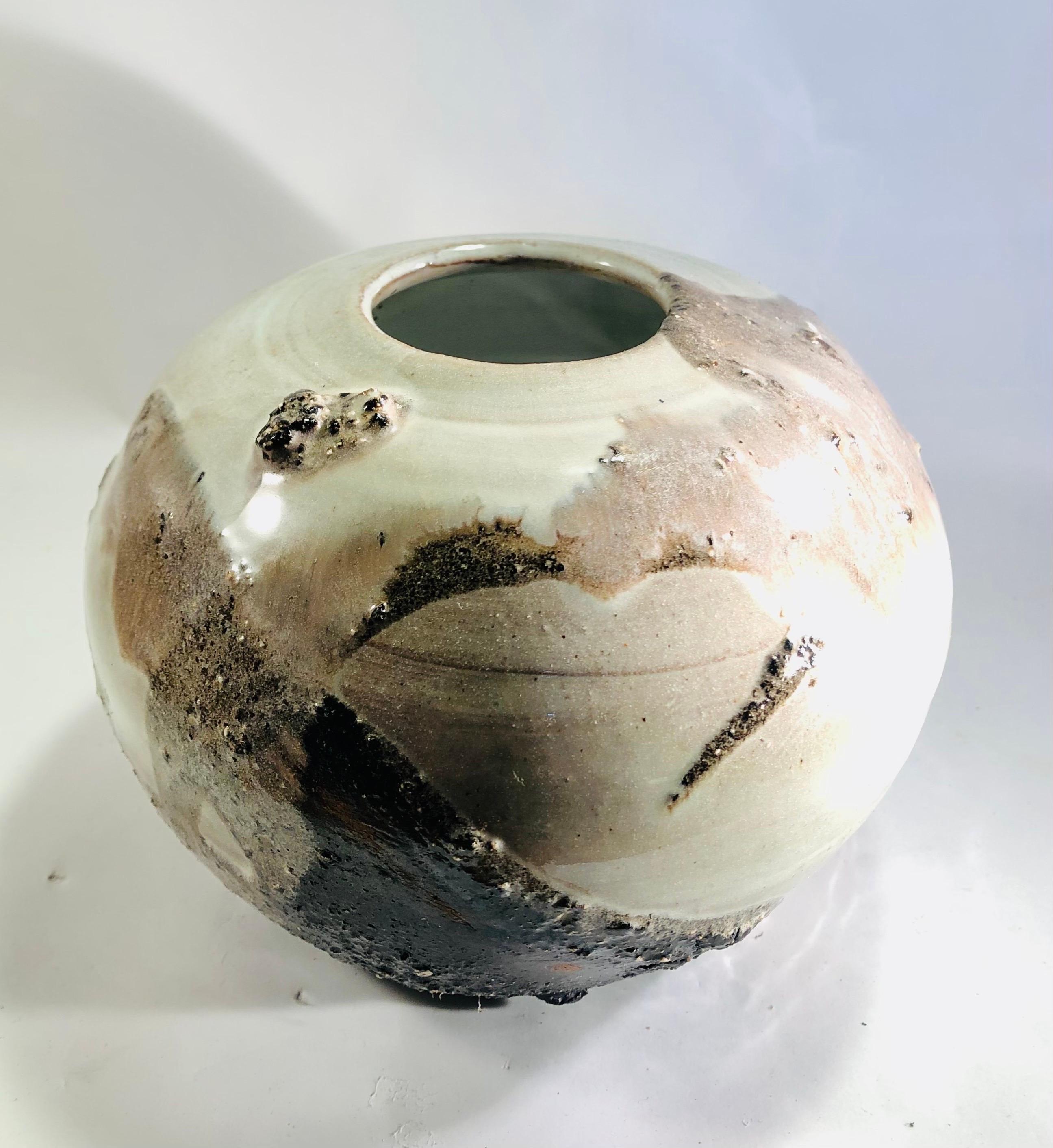Late 20th Century A ceramic spherical vase with gray glaze - France - 1970 For Sale