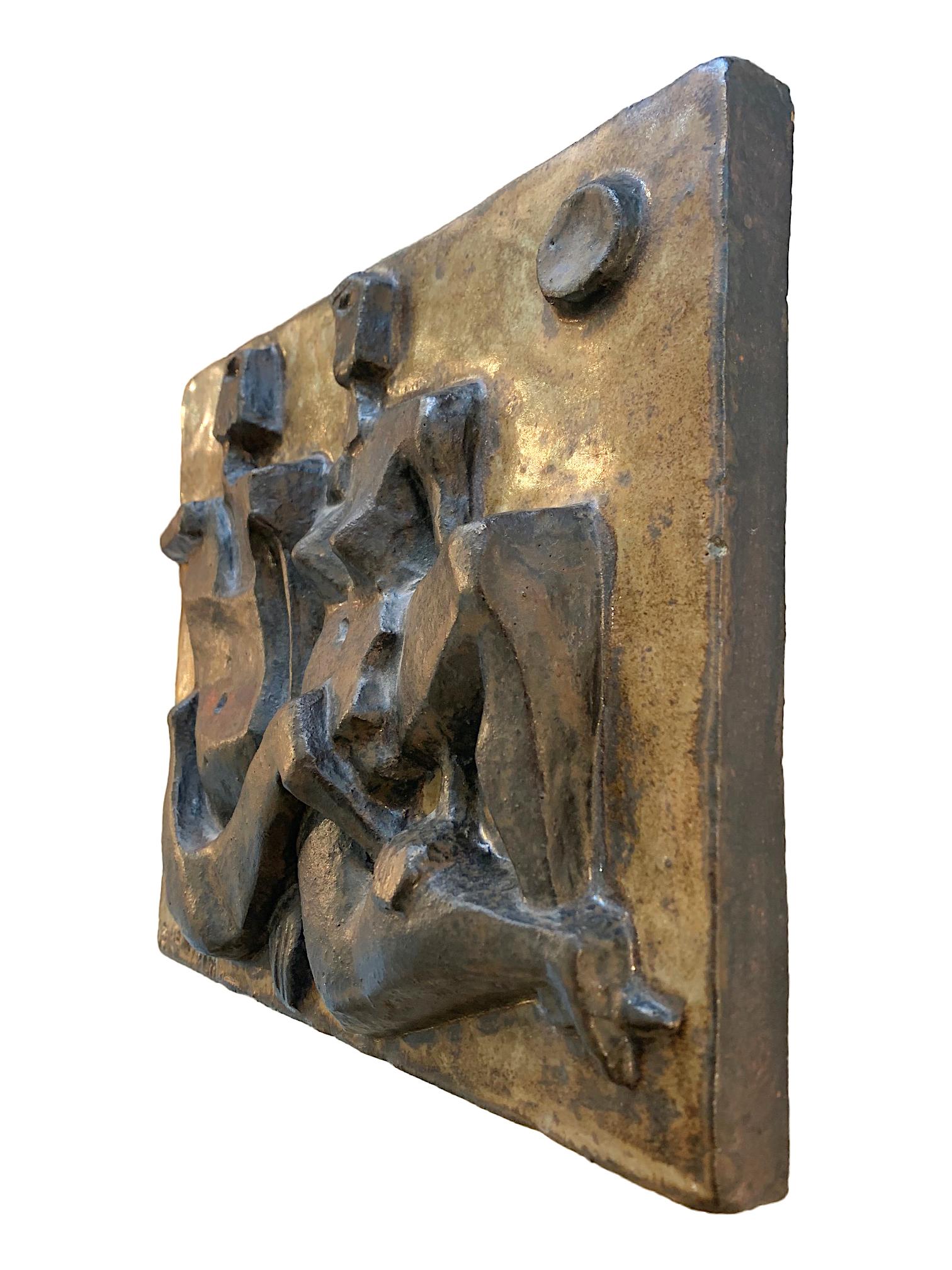 Suédois Plague d'Ake Holm représentant un couple de nus géométriques brutalistes en céramique