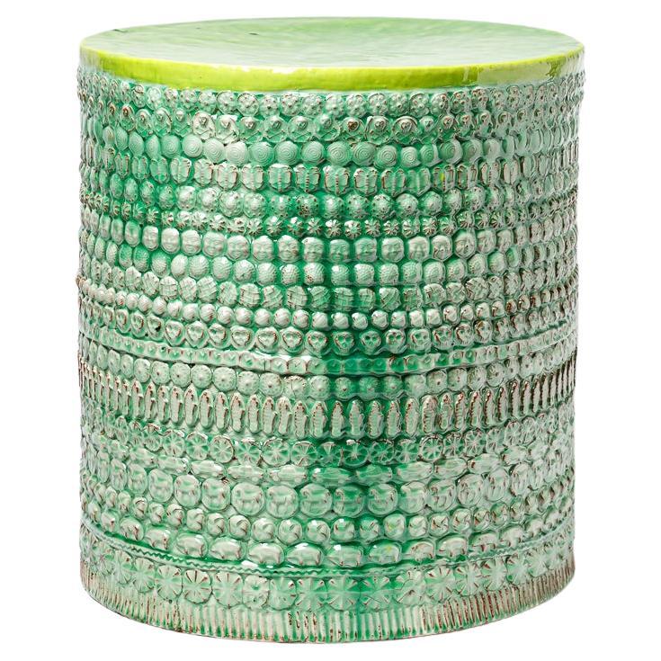 Ceramic Stool or Table by Sophy Mac Keith with Green Glaze Decoration, 2022