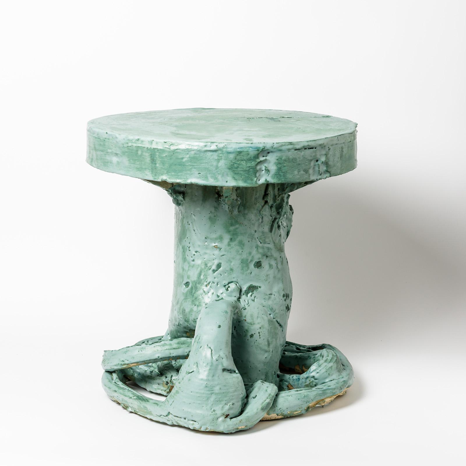 Beaux-Arts Table en céramique de Patrick Crulis avec décoration à glaçure verte, France, 2021 en vente