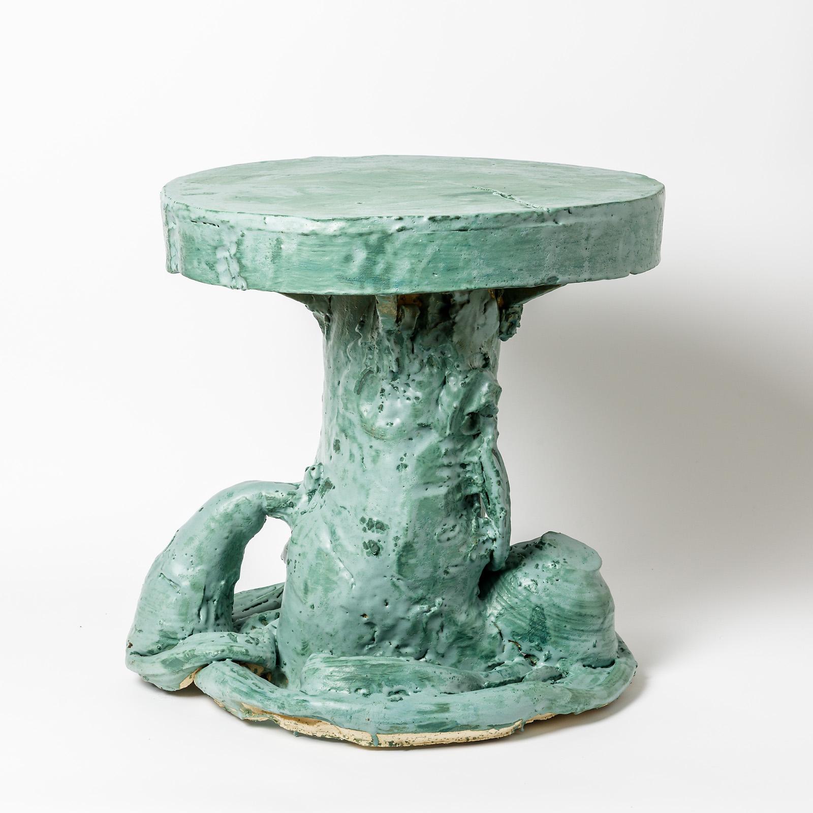 Keramiktisch von Patrick Crulis mit grüner Glasurdekoration, Frankreich, 2021 (Französisch) im Angebot