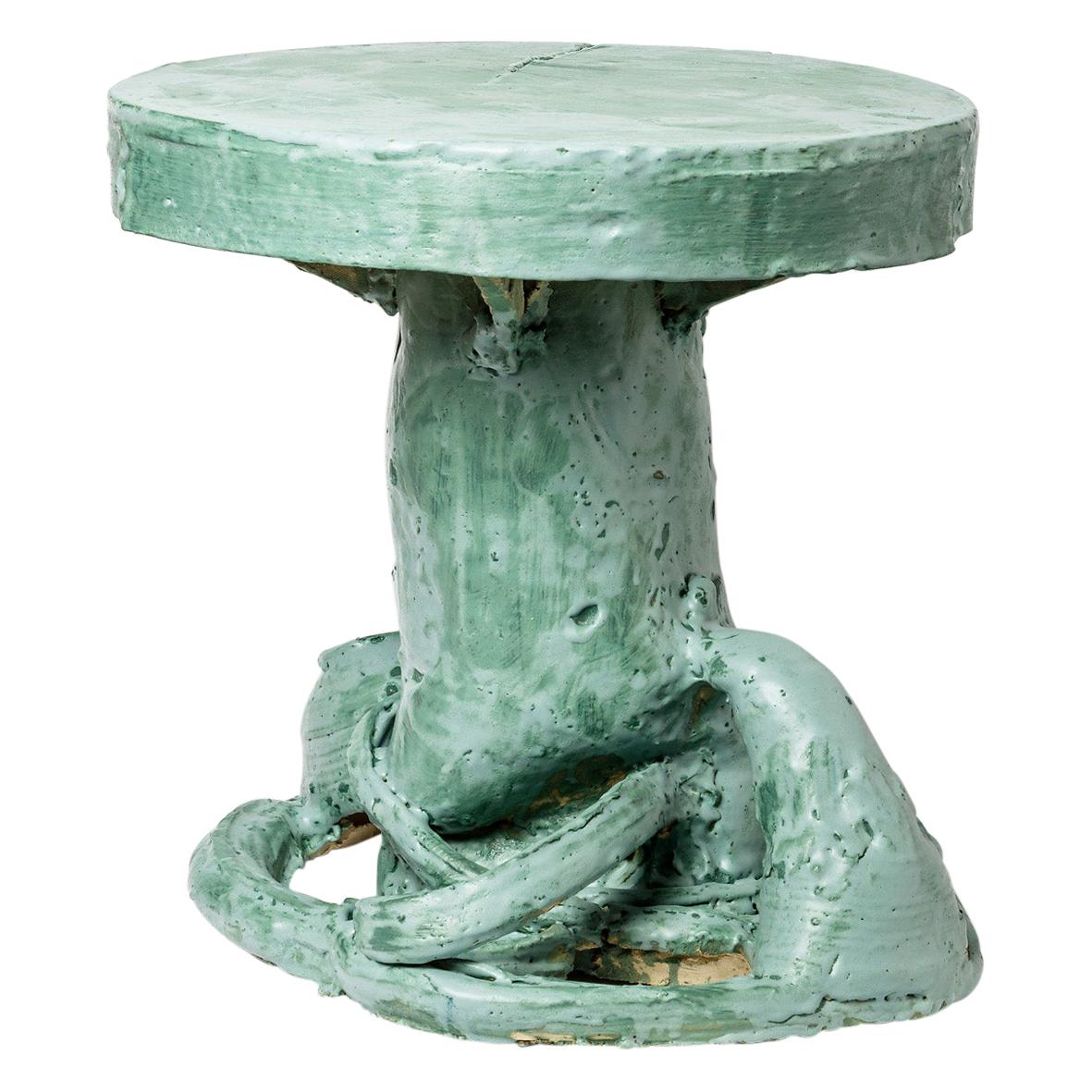 Ceramic Table by Patrick Crulis with Green Glaze Decoration, France, 2021