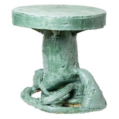 Ceramic Table by Patrick Crulis with Green Glaze Decoration, France, 2021