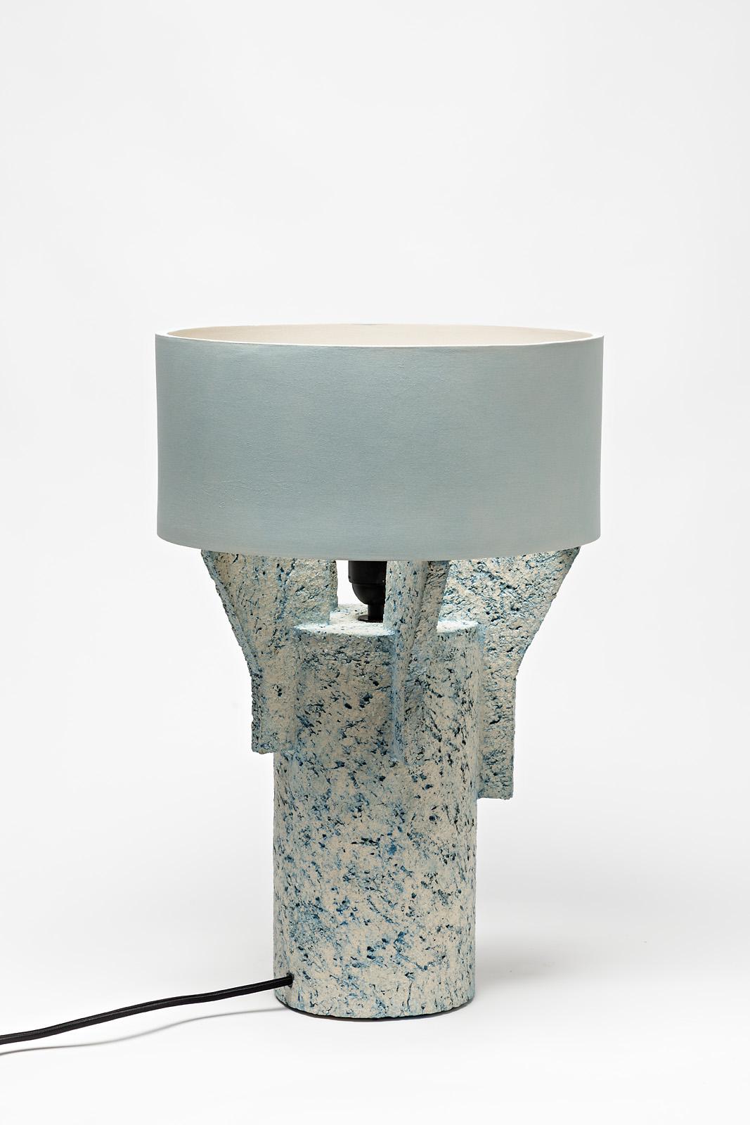 Keramik-Tischlampe von Denis Castaing mit blauer Glasurdekoration, 2019 (Beaux Arts) im Angebot