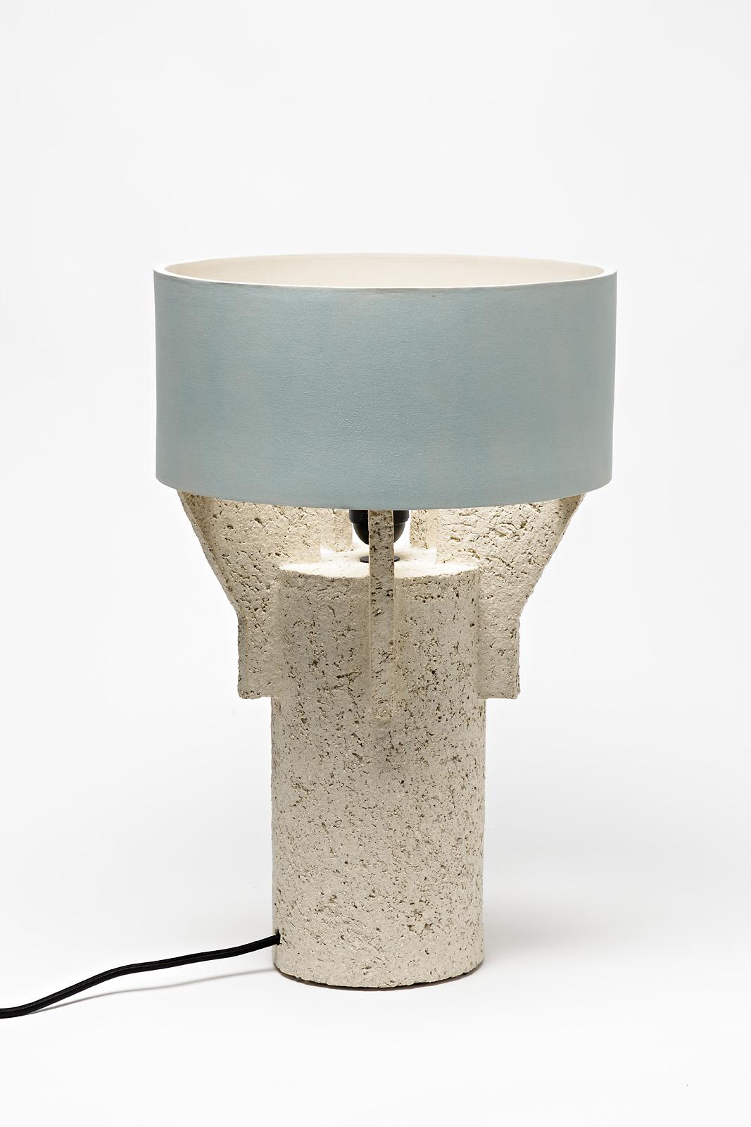 Beaux Arts Ceramic Table Lamp by Denis Castaing with Blue Glaze Decoration, 2019