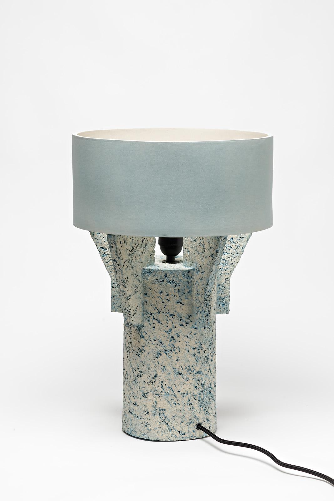 Beaux Arts Ceramic Table Lamp by Denis Castaing with Blue Glaze Decoration, 2019 For Sale