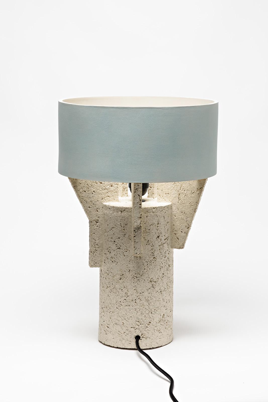 French Ceramic Table Lamp by Denis Castaing with Blue Glaze Decoration, 2019