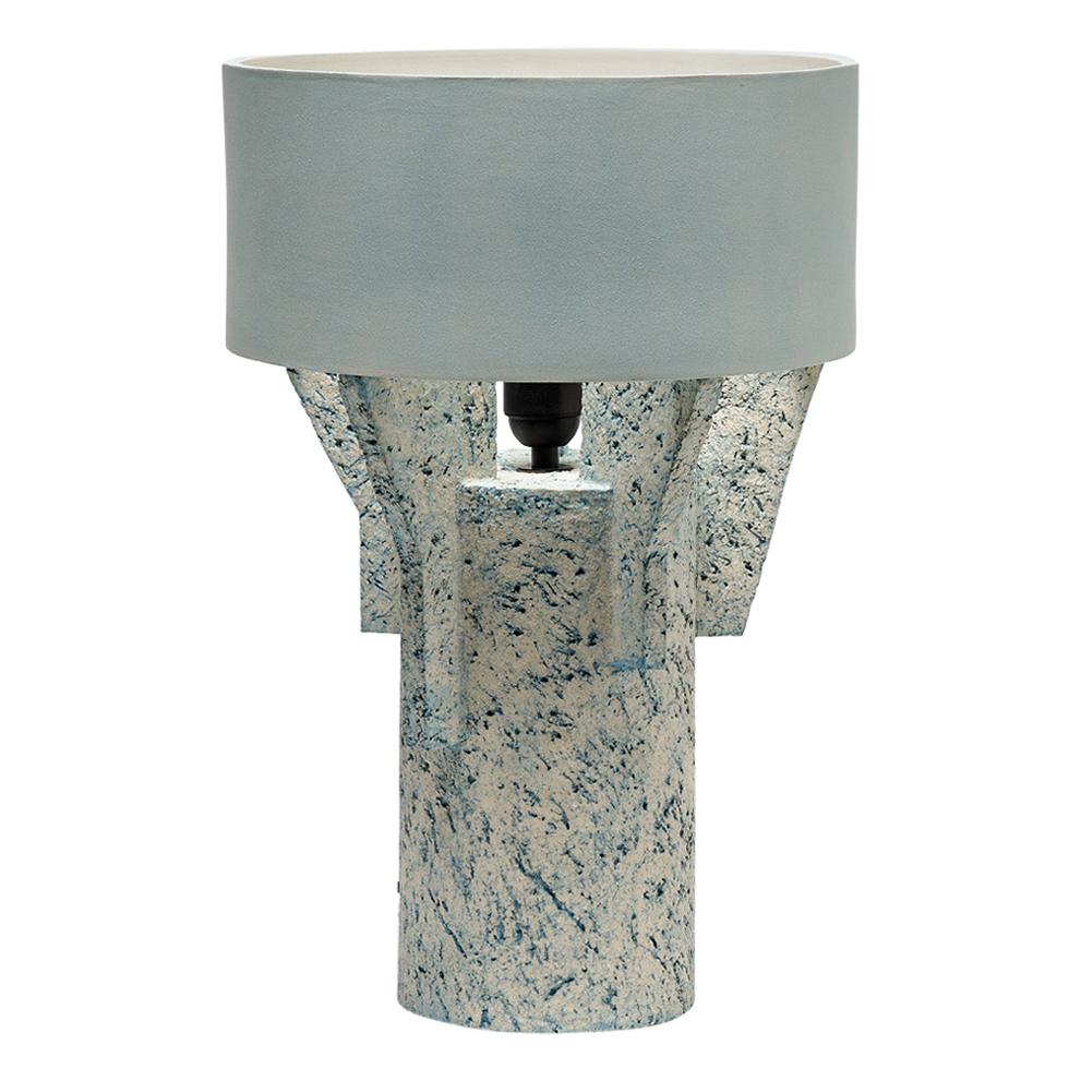 Keramik-Tischlampe von Denis Castaing mit blauer Glasurdekoration, 2019