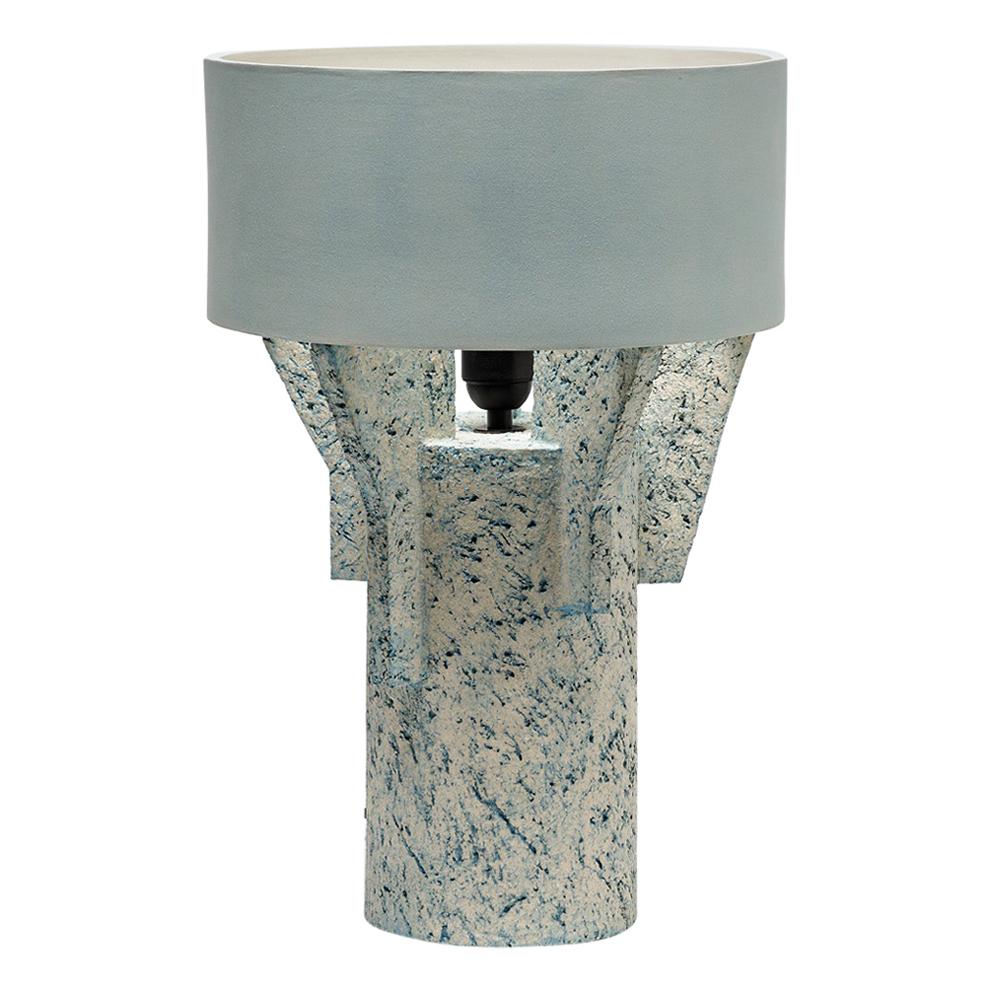 Ceramic Table Lamp by Denis Castaing with Blue Glaze Decoration, 2019