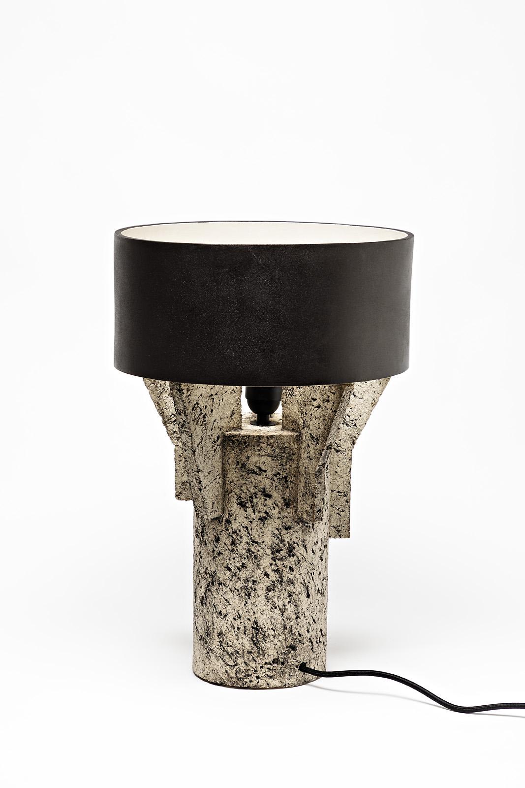 Beaux Arts Ceramic Table Lamp by Denis Castaing with Brown Glaze Decoration, 2019 For Sale