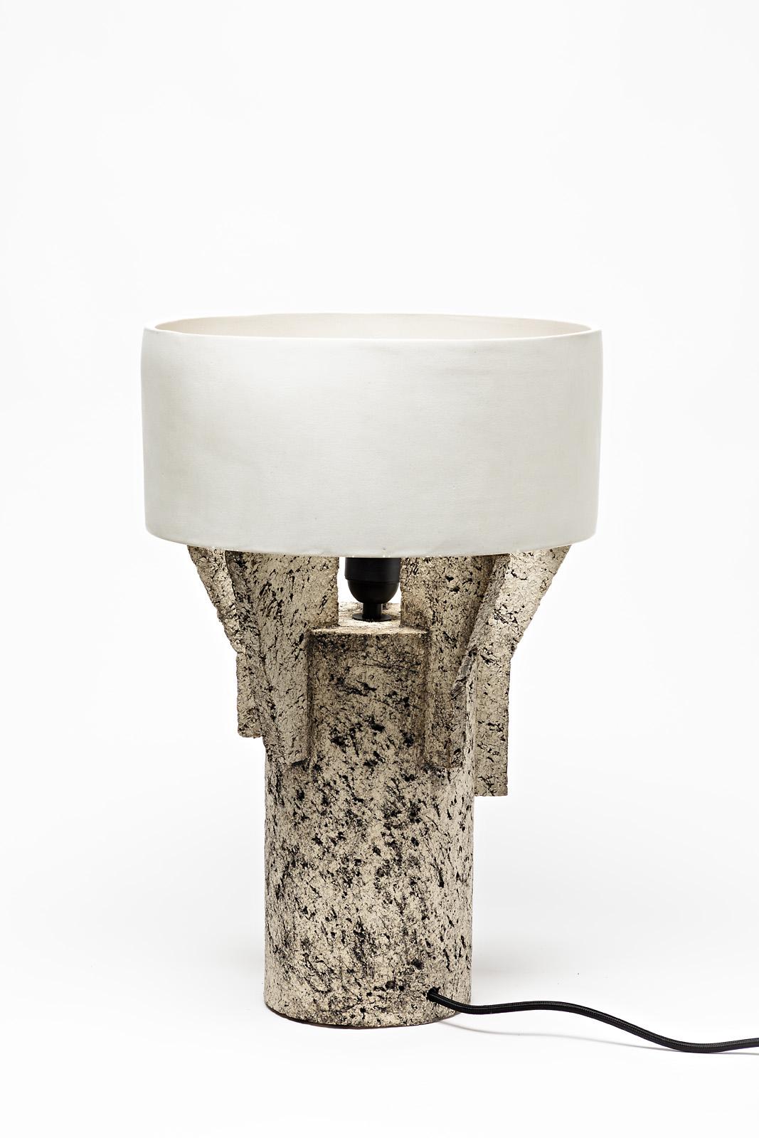 Ceramic Table Lamp by Denis Castaing with White Glaze Decoration, 2019 In New Condition For Sale In Saint-Ouen, FR