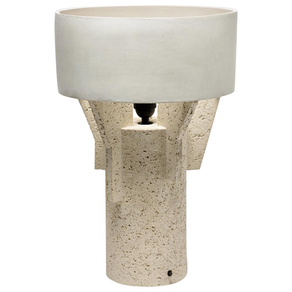 Keramik-Tischlampe von Denis Castaing mit weißer Glasurdekoration, 2019
