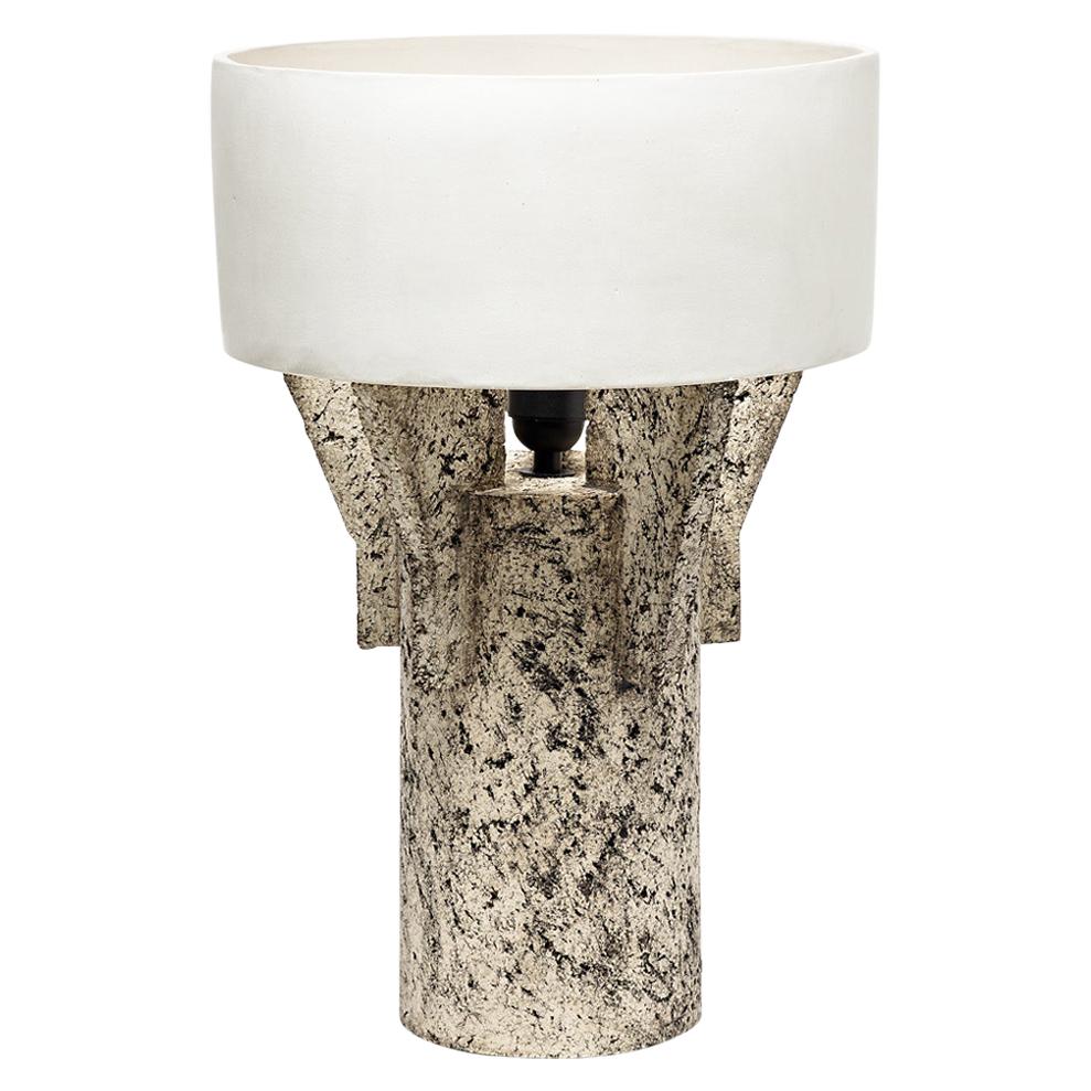 Ceramic Table Lamp by Denis Castaing with White Glaze Decoration, 2019