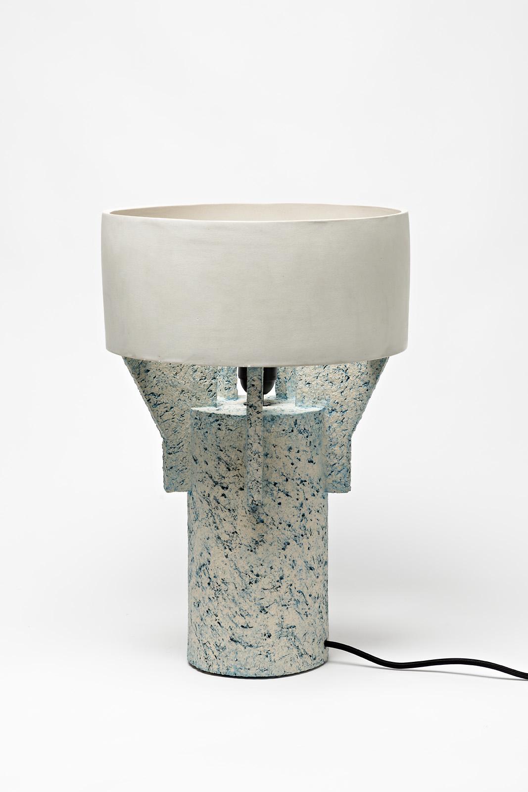 French Ceramic Table Lamp by Denis Castaing with Withe Glaze Decoration, 2019