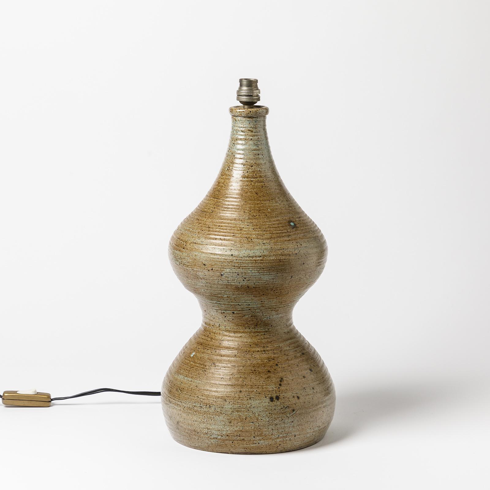 Beaux Arts Ceramic Table Lamp, Signed Monique, circa 1960-1970 to La Borne, France