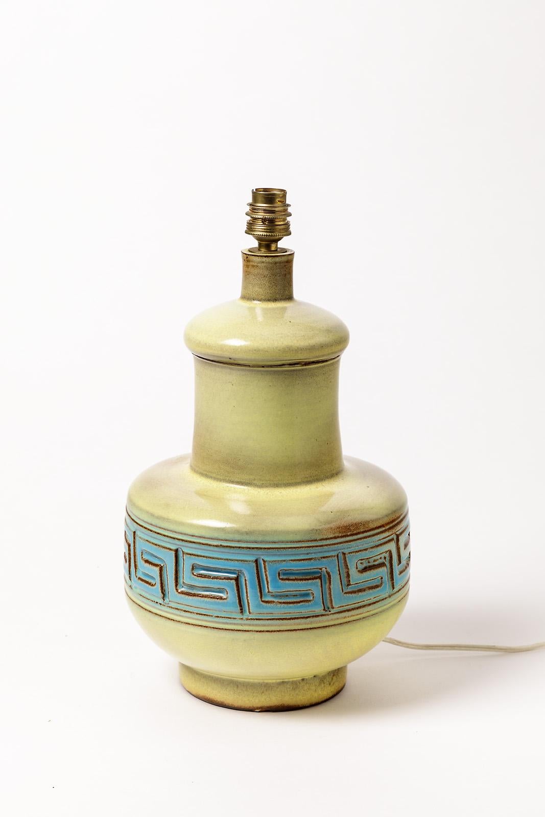 Beaux Arts Ceramic Table Lamp Signed, Vallauris, circa 1960-1970 For Sale