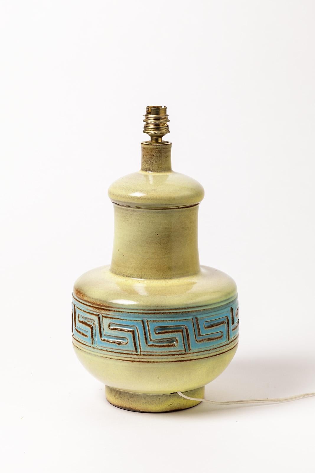 French Ceramic Table Lamp Signed, Vallauris, circa 1960-1970 For Sale