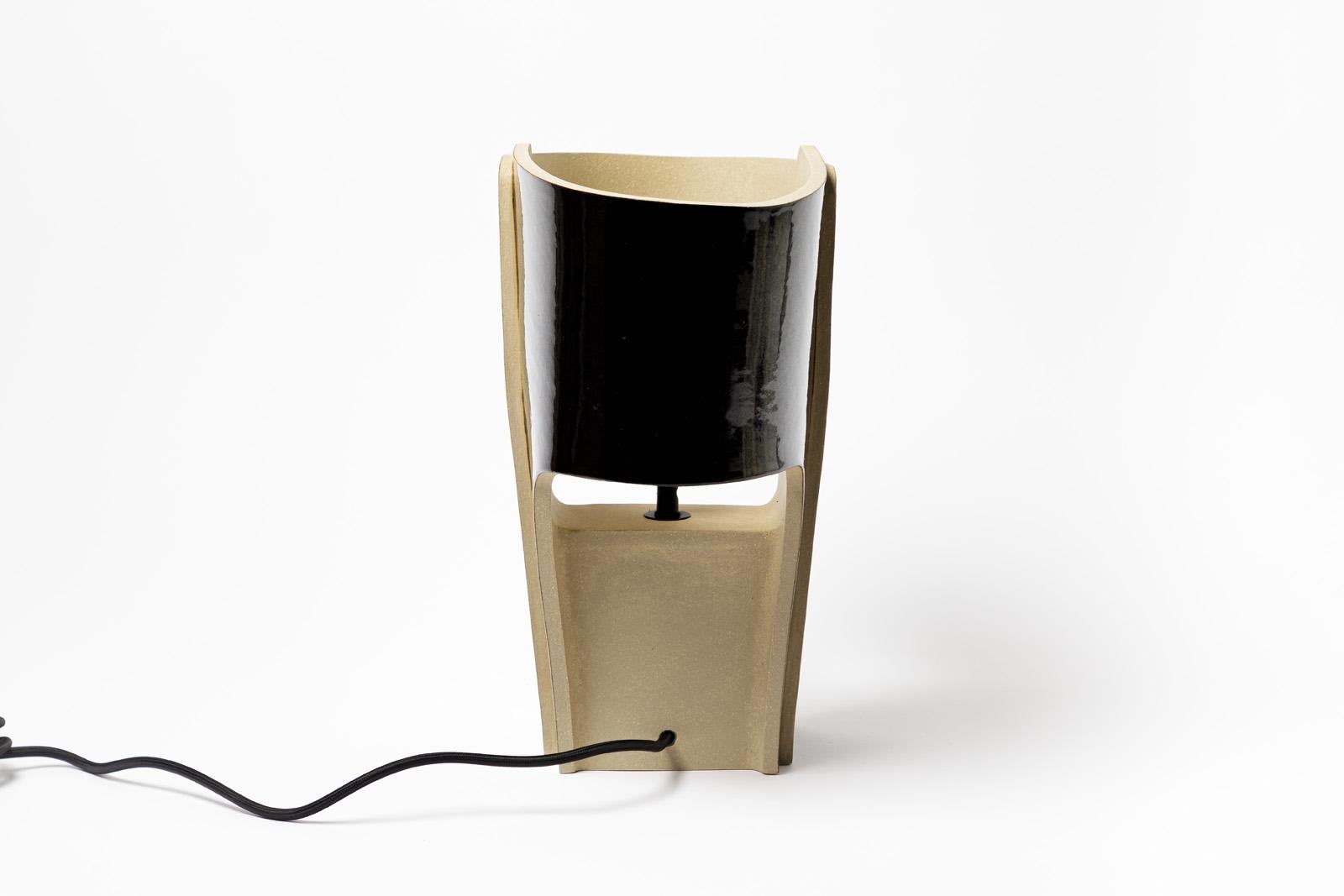 Ceramic Table Lamp with Black Glaze Decoration by Denis Castaing, 2022 In New Condition For Sale In Saint-Ouen, FR