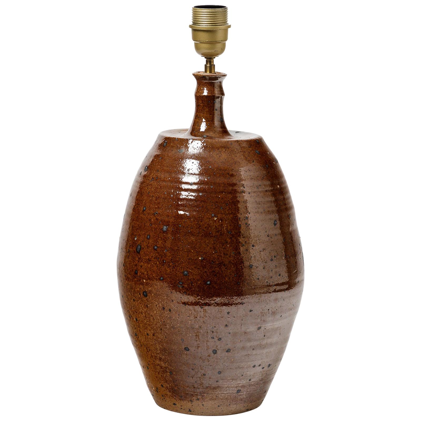 Keramik-Tischlampe mit brauner Glasur, von La Borne Potters, um 1970