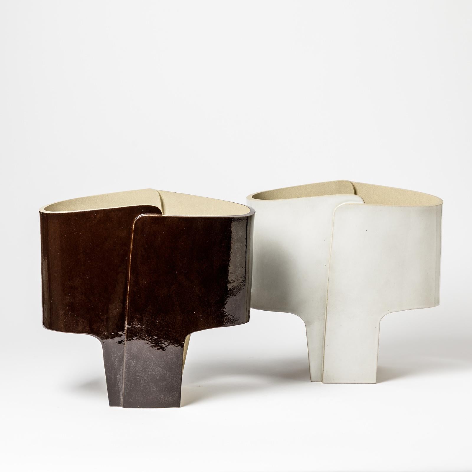 Keramik-Tischlampe mit brauner Glasurdekoration von Denis Castaing, 2020 (20. Jahrhundert) im Angebot