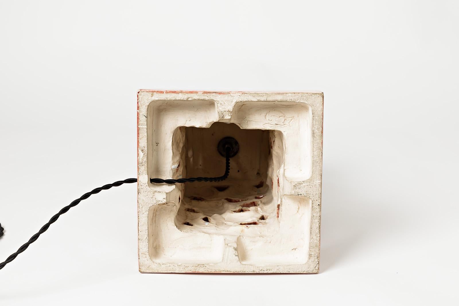 20th Century Ceramic Table Lamp with Pink Glaze Decoration, Signed, circa 1960-1970