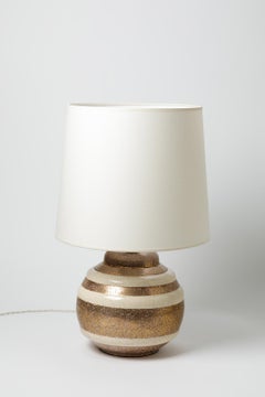Ceramic Table Lamp with Pink, Gold and White Glazes Decoration, circa 1940