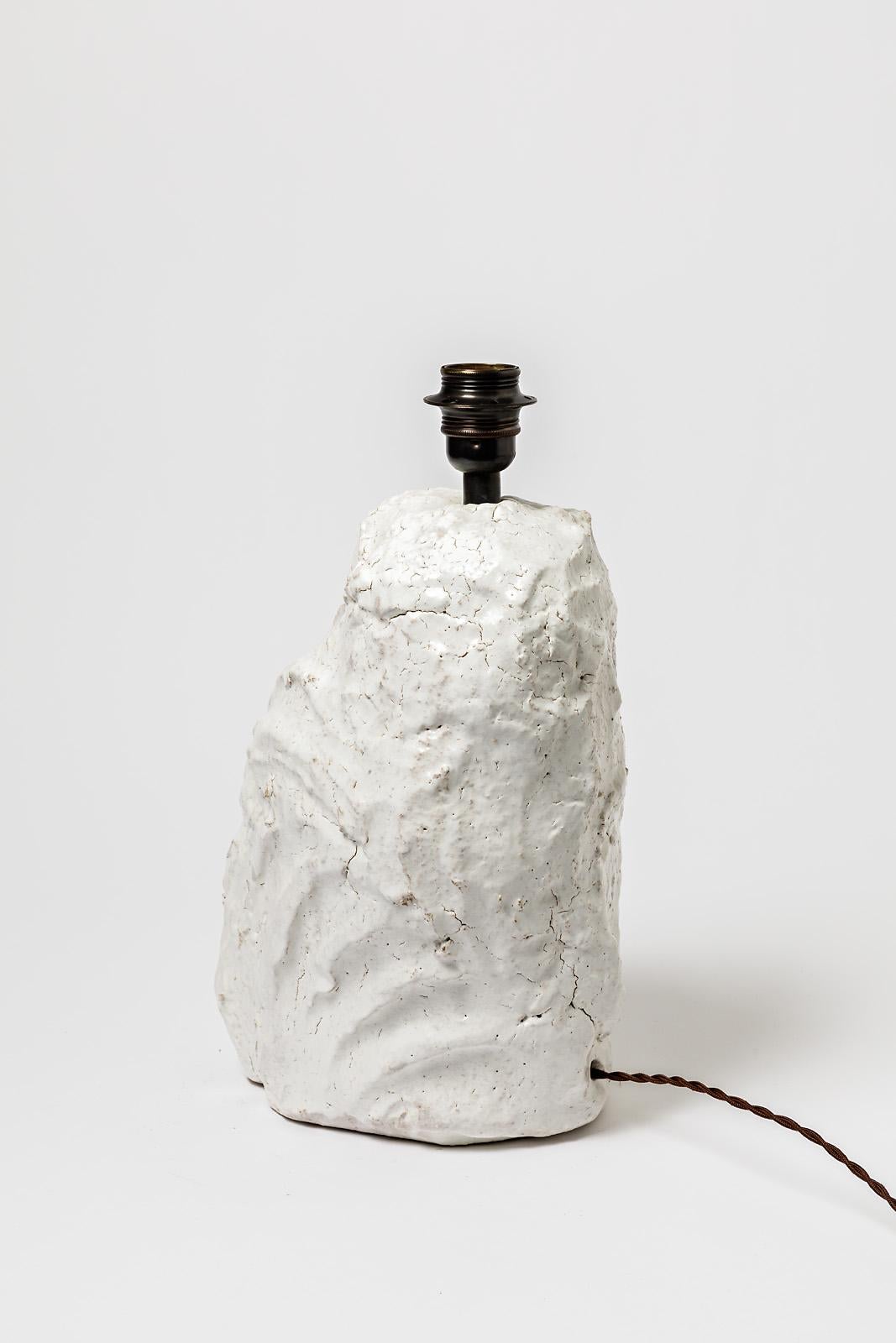 Français Lampe de table en céramique avec glaçure blanche par Hervé Rousseau, 2022 / Ref 6 en vente