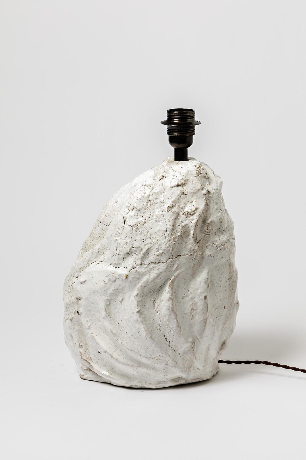 Ceramic Table Lamp with White Glaze by Hervé Rousseau, 2022 / REF 7 In New Condition For Sale In Saint-Ouen, FR