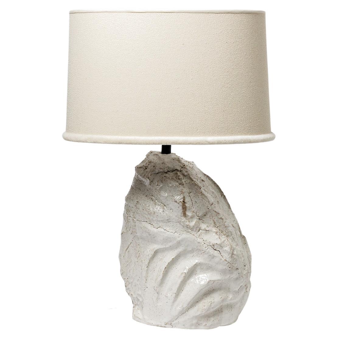 Ceramic Table Lamp with White Glaze by Hervé Rousseau, 2022 / REF 7 For Sale