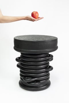 Ceramic Table with Black Glaze Decoration by Clémentine Dupré, circa 2021