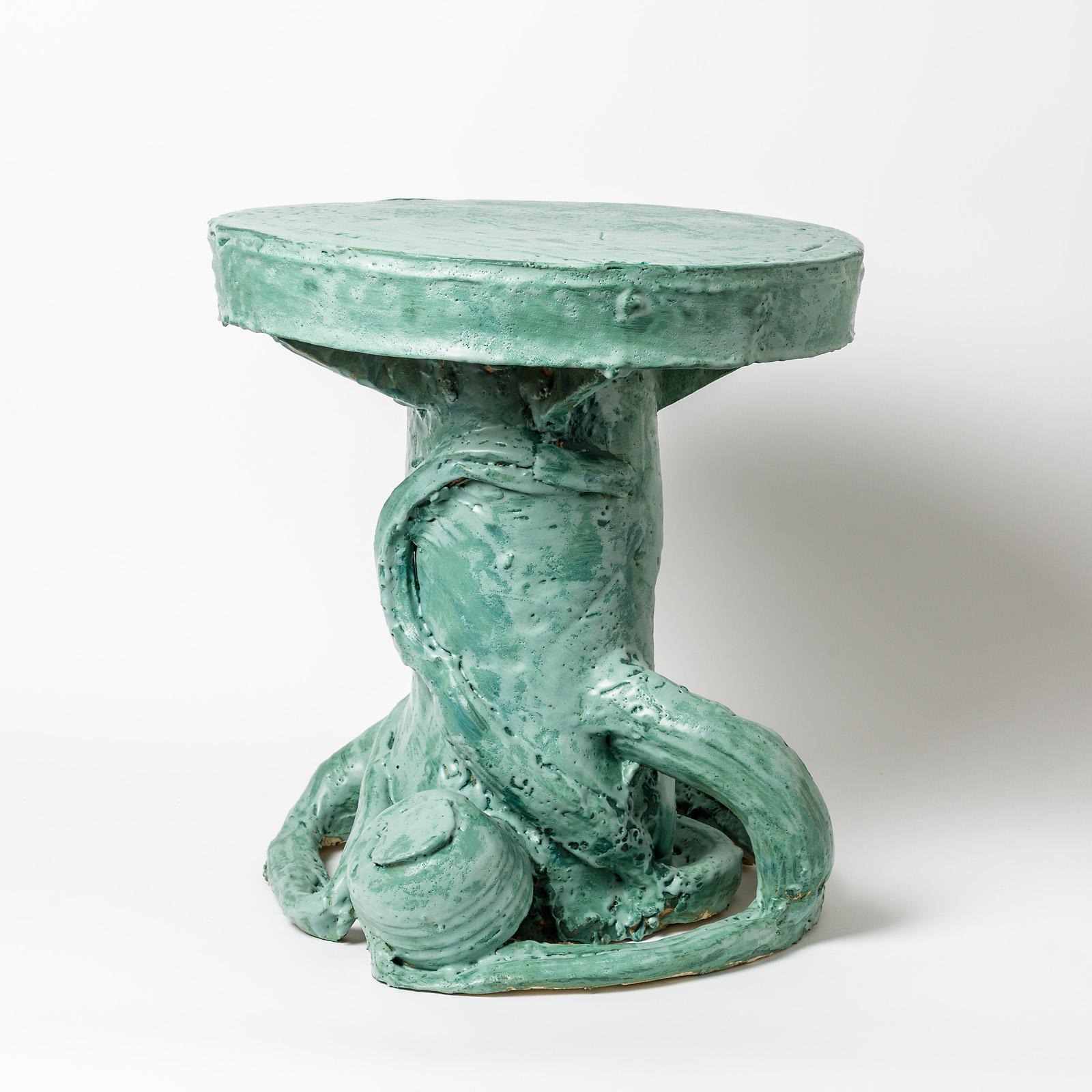 Beaux Arts Ceramic Table with Green Glaze Decoration by Patrick Crulis, 2021