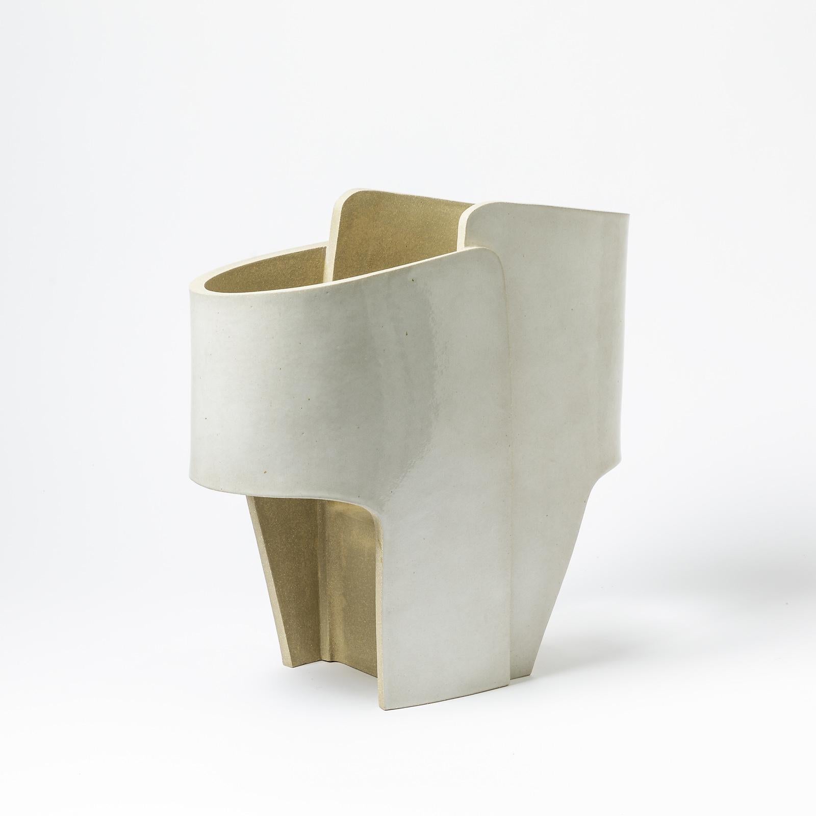 Contemporary Ceramic Table with White Lamp by Denis Castaing, 2022