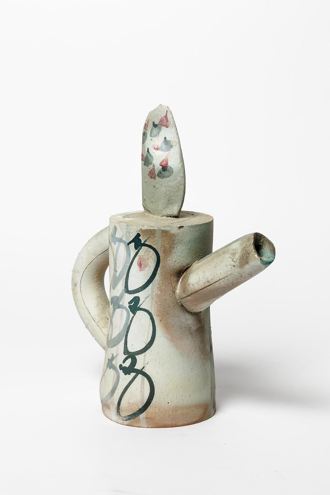 French Ceramic Tea Pot with Abstract Glaze Decoration by David Miller, circa 1990