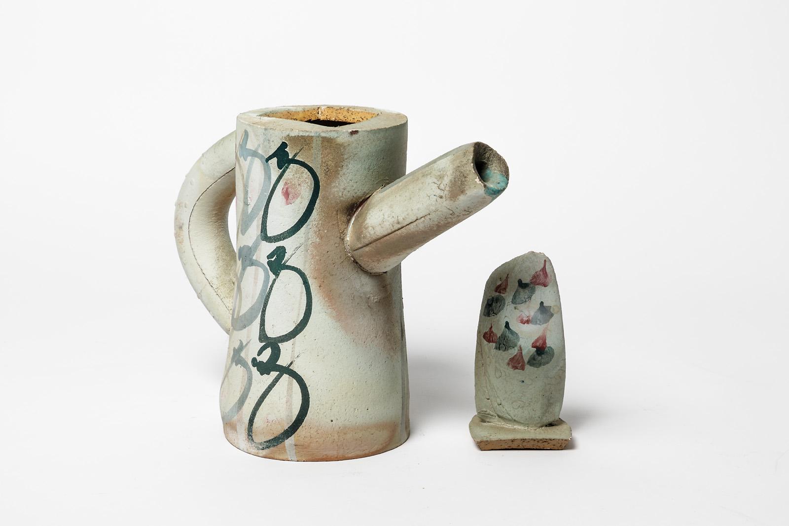 Ceramic Tea Pot with Abstract Glaze Decoration by David Miller, circa 1990 In Excellent Condition In Neuilly-en- sancerre, FR