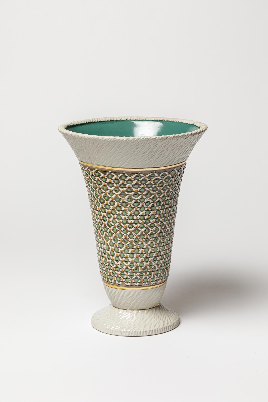 Art Déco Vaso in ceramica di Jacques Breugnot , circa 1970 in vendita