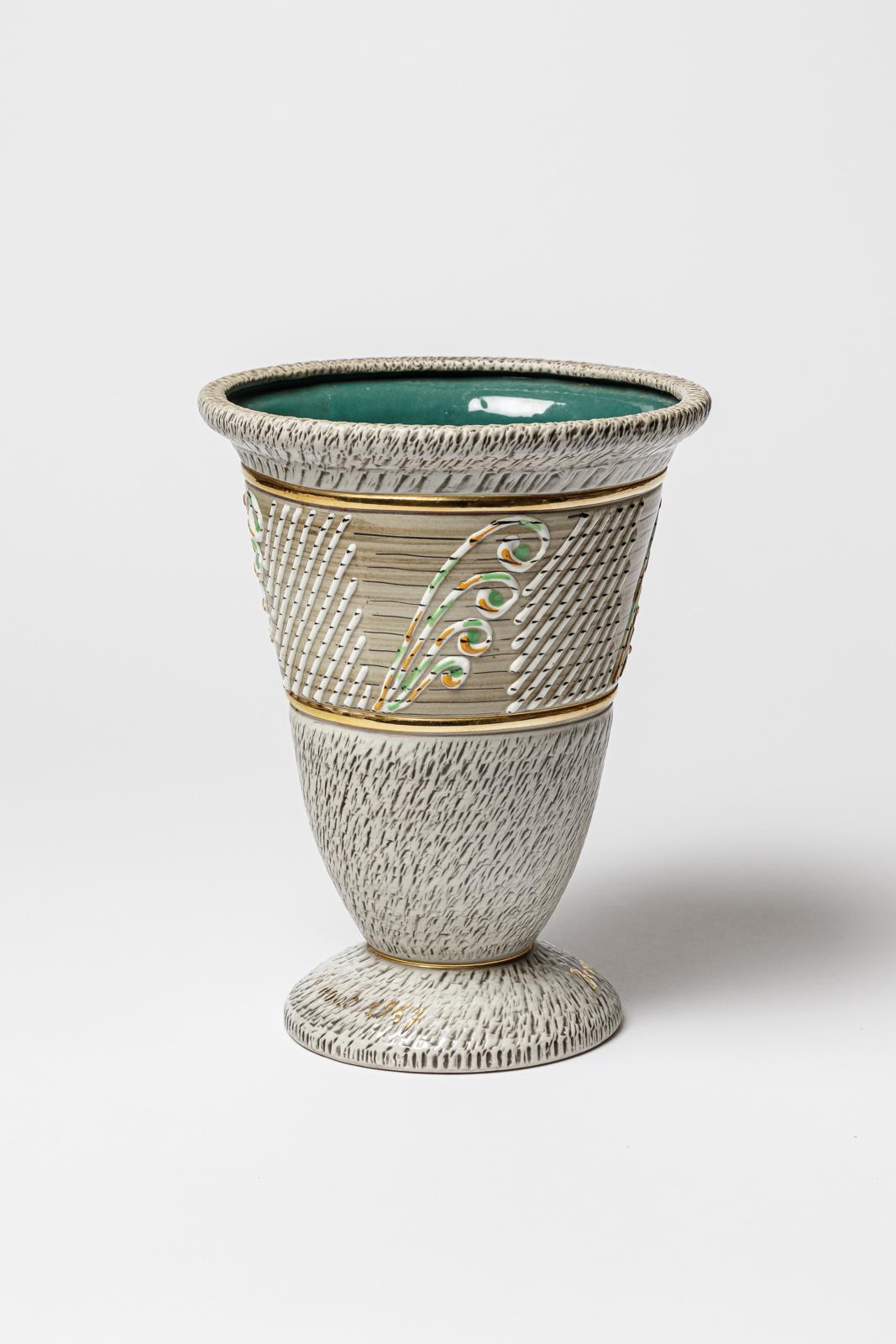 Art Déco Vaso in ceramica di Jacques Breugnot , circa 1970 in vendita