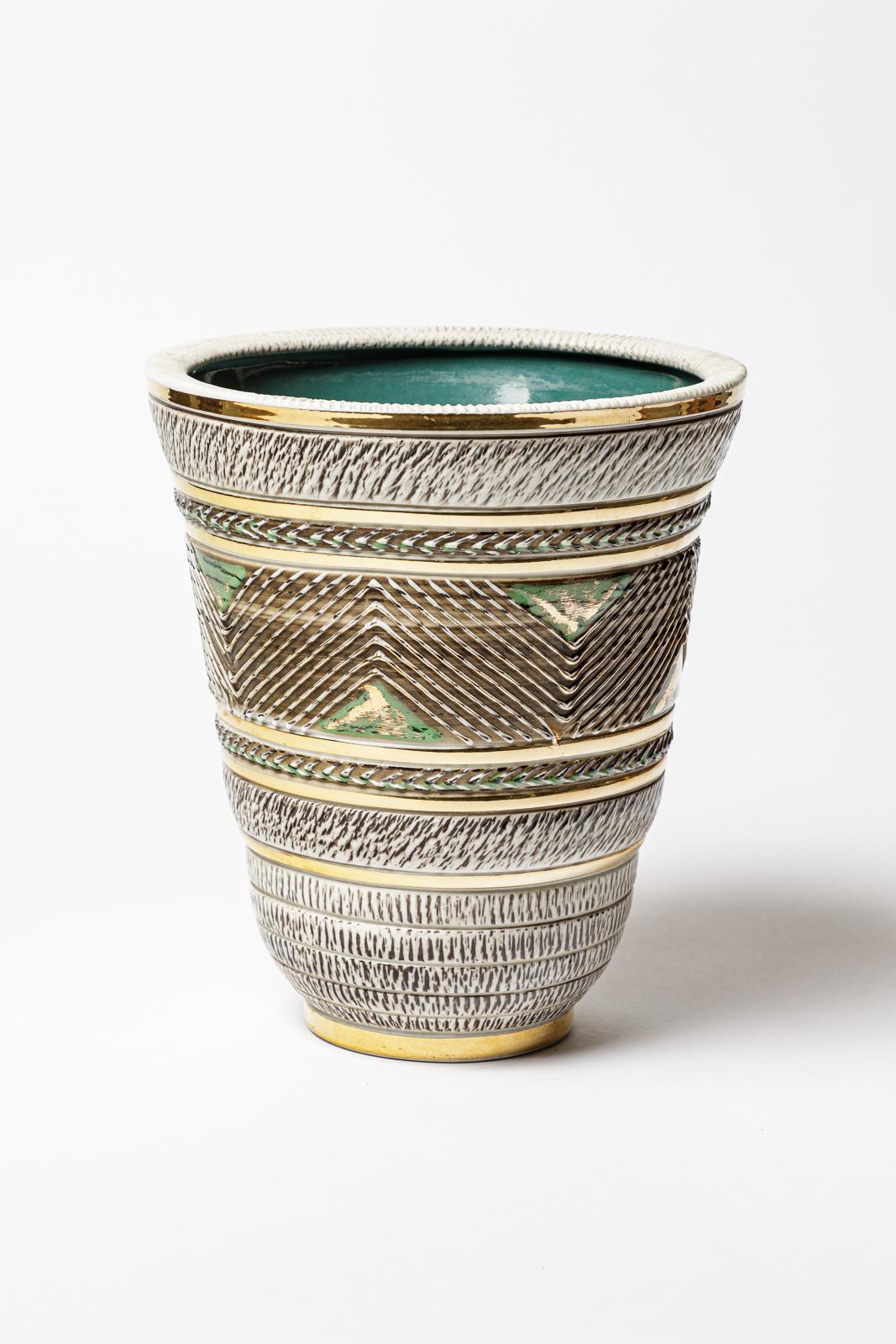 Art Déco Vaso in ceramica di Lucien Brisdoux, circa 1960-1970 in vendita