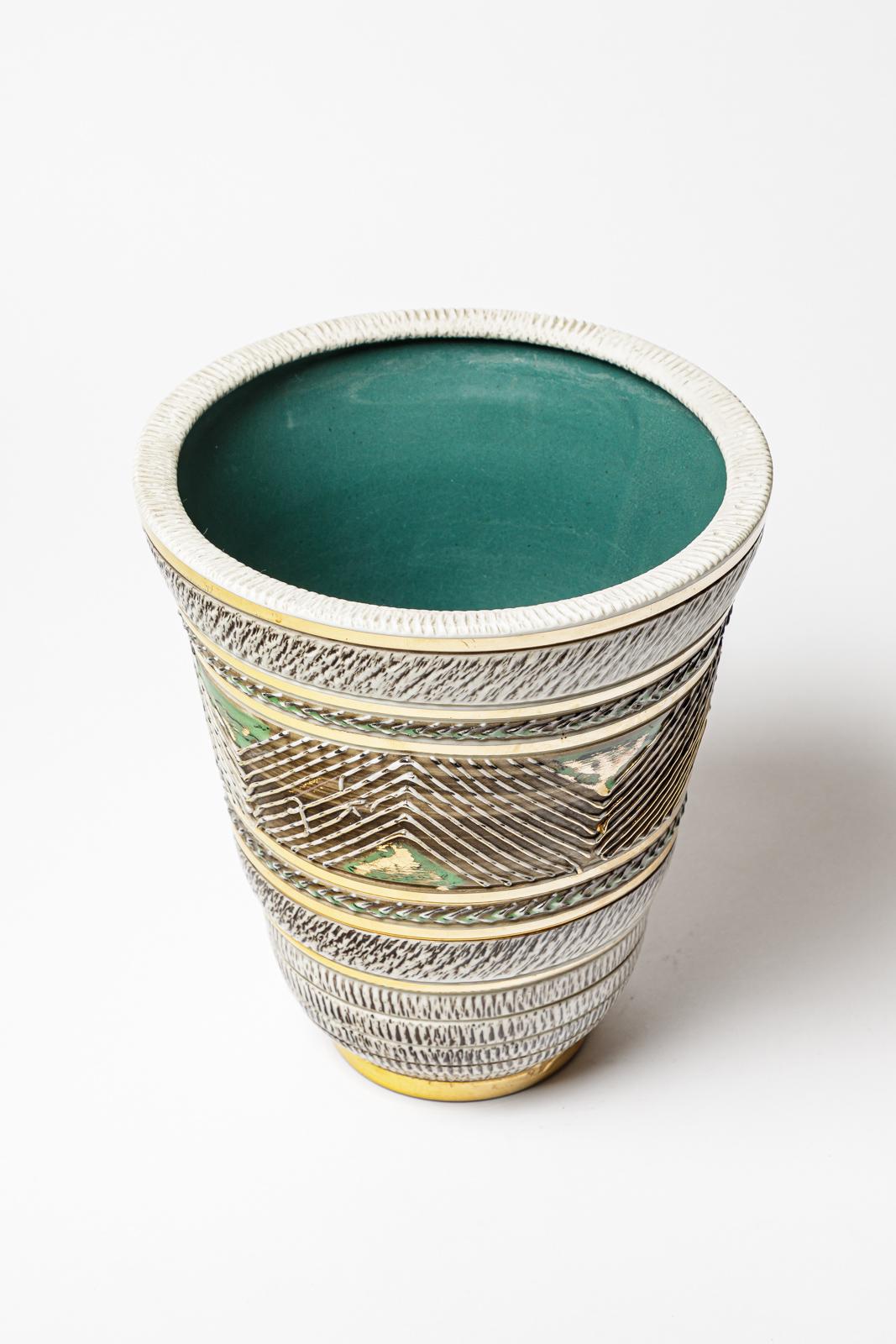 Vaso in ceramica di Lucien Brisdoux, circa 1960-1970 In condizioni ottime in vendita a Saint-Ouen, FR