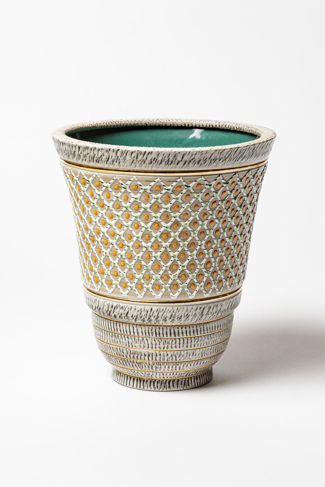 Vaso in ceramica di Lucien Brisdoux, circa 1960-1970 In condizioni ottime in vendita a Saint-Ouen, FR