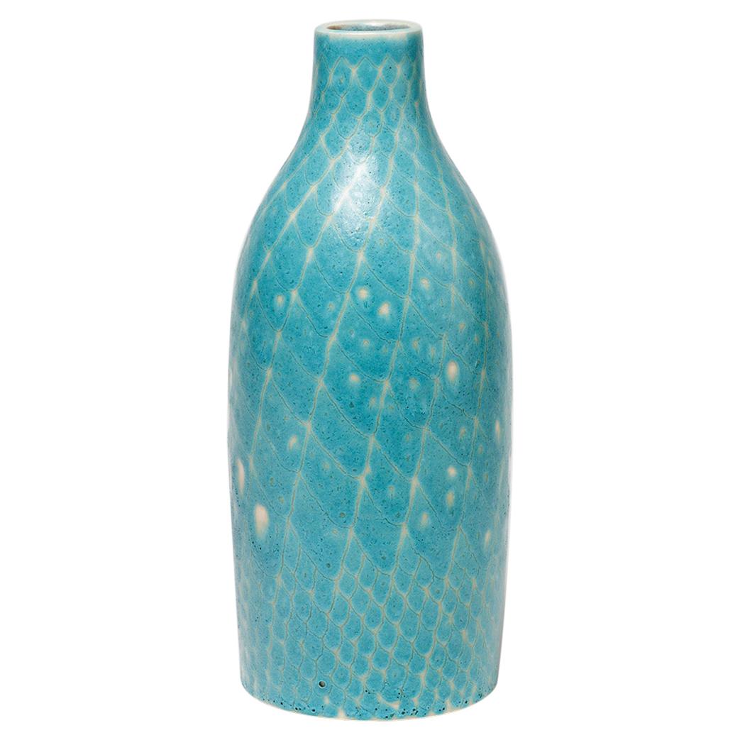 Ceramic Vase by Pol Chambost with Blue and White Glazes Decoration, circa 1930