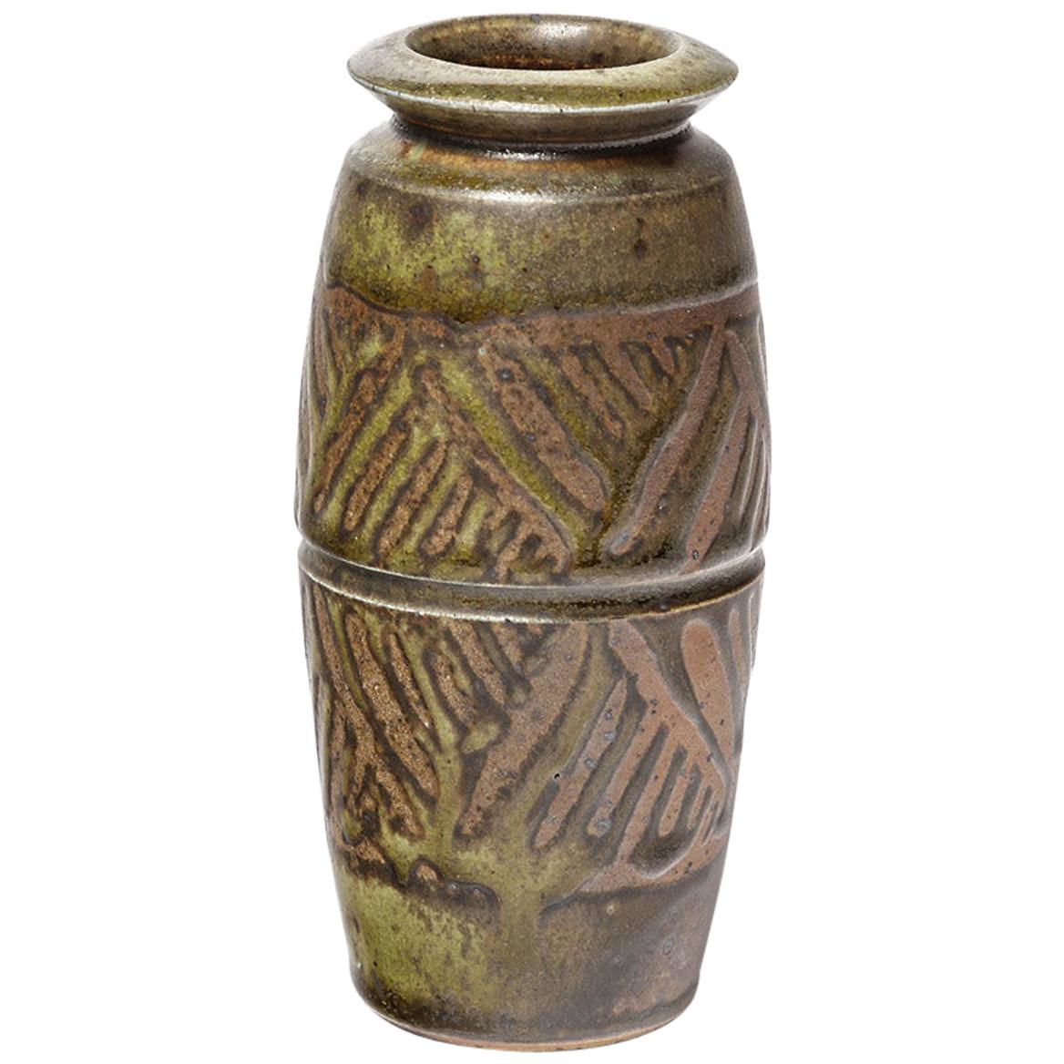 Green and black stoneware decoratives Ceramic Vase , circa 1980