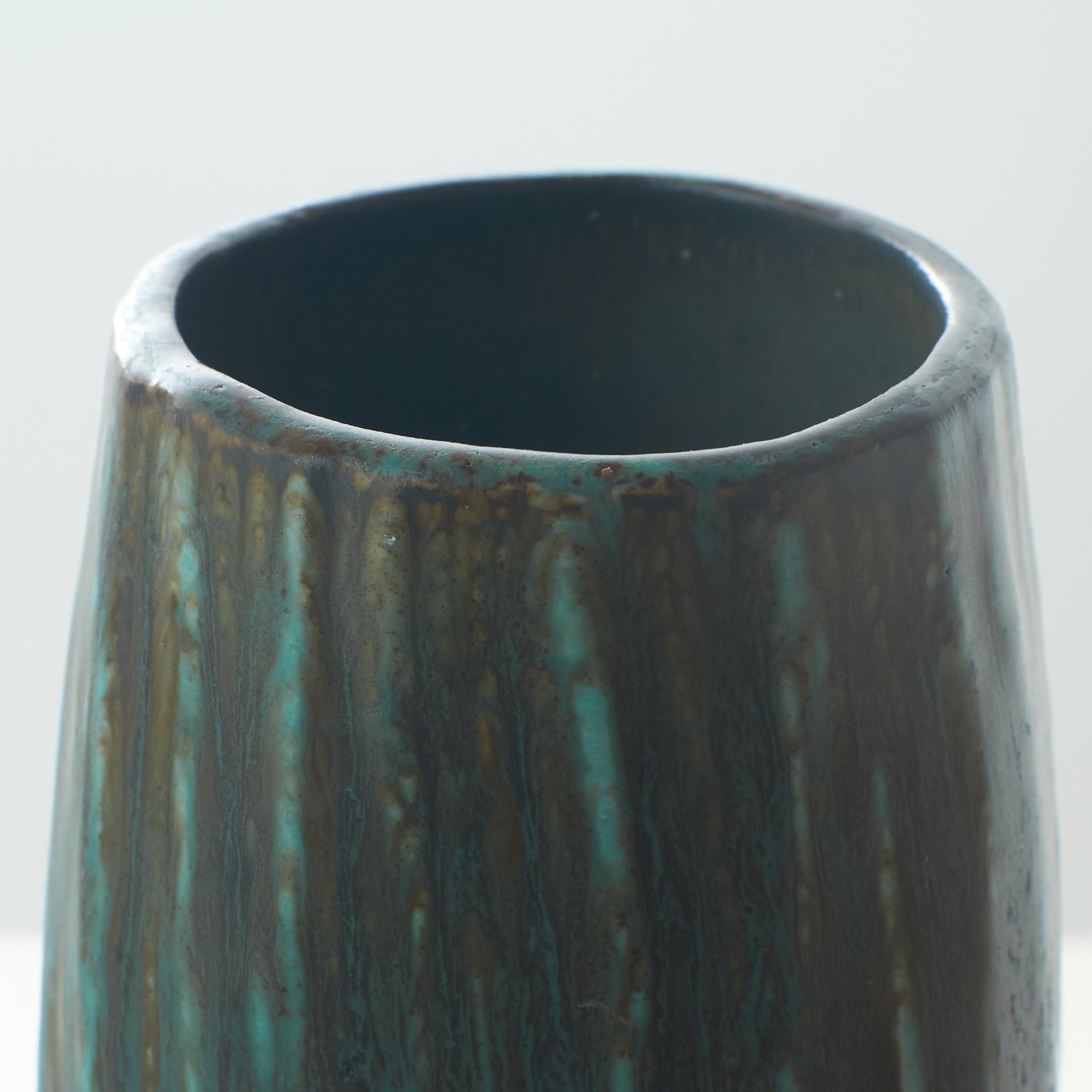 Glazed A Ceramic Vase with a mottled glaze by Gunnar Nylund