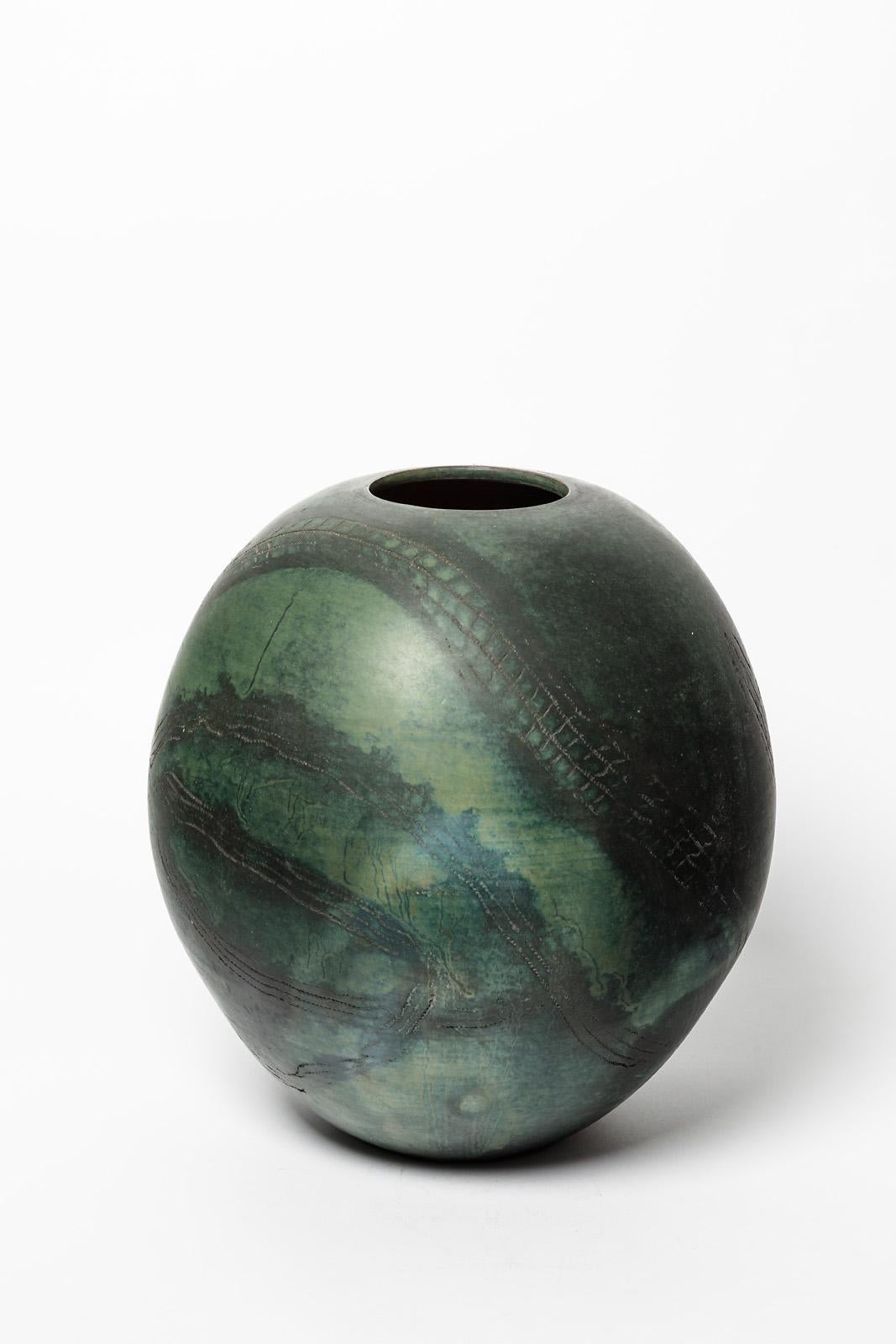 Beaux Arts Ceramic Vase with Abstract Decoration, circa 1980-1990, by Loup Combres For Sale