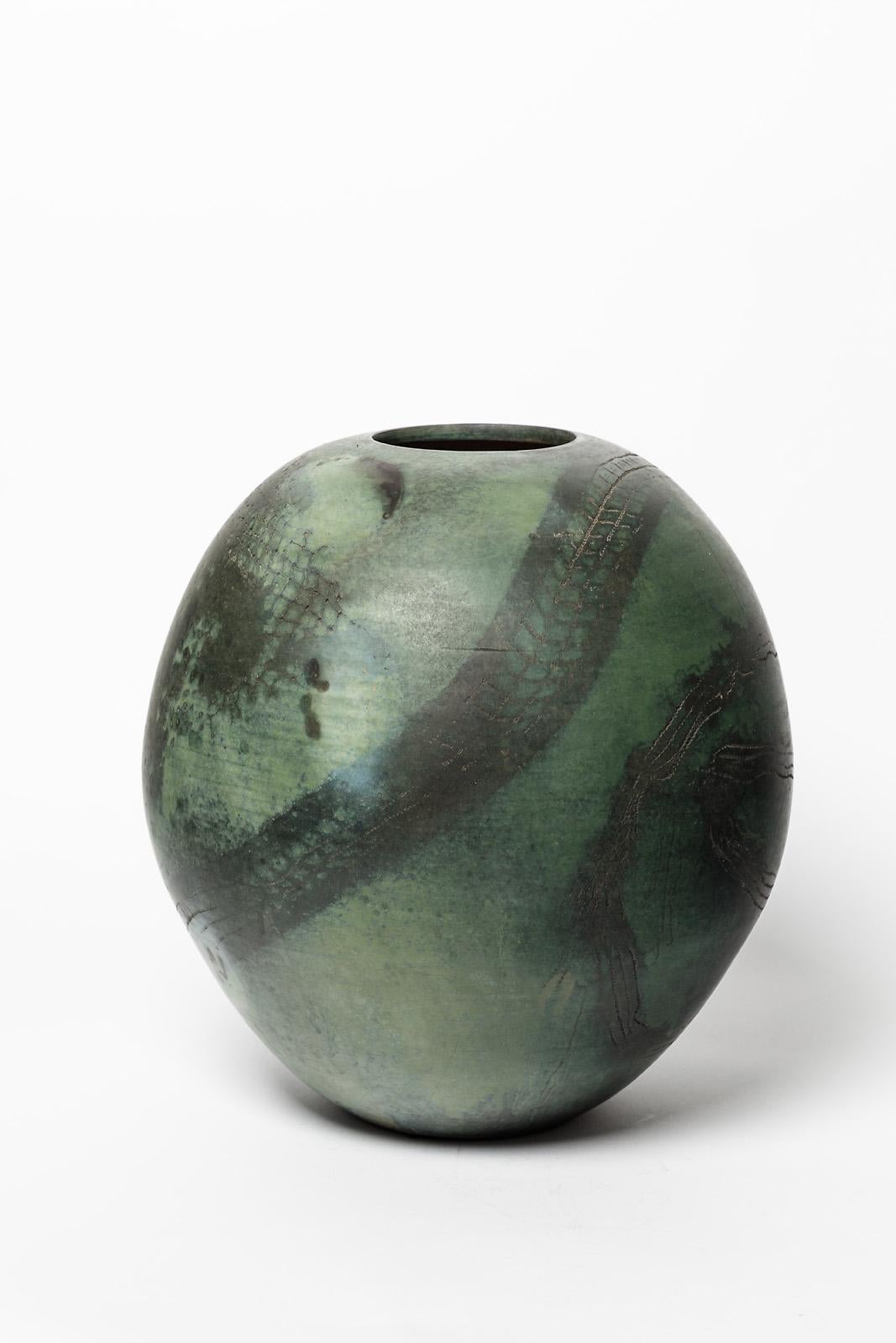 French Ceramic Vase with Abstract Decoration, circa 1980-1990, by Loup Combres For Sale