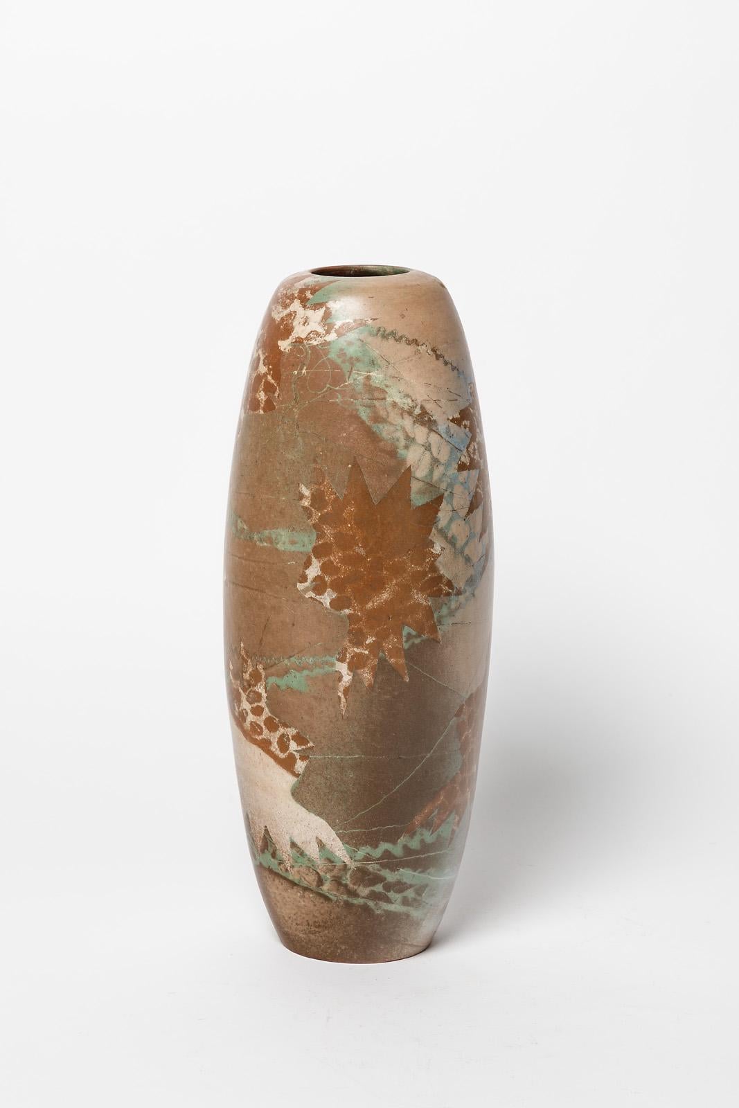 A ceramic vase with abstract decoration by Sophie Combres.
Perfect original conditions.
Signed under the base,
Circa 1980-1990.
  