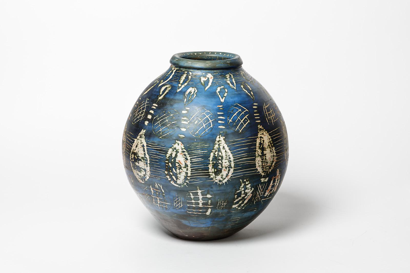 Beaux Arts Ceramic Vase with Abstract Decoration, circa 1980-1990, by Sophie Combres